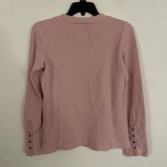 Sundance Crew Neck Thermal Waffle Knit Button Cuff Top M - Picture 4 of 6